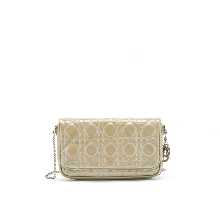 DIOR PATENT LEATHER WALLET ON CHAIN LIGHT GREY