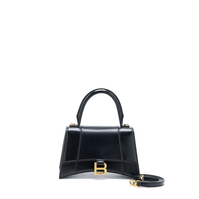 BALENCIAGA HOURGLASS SMALL HANDBAG BOX CALFSKIN BLACK GHW