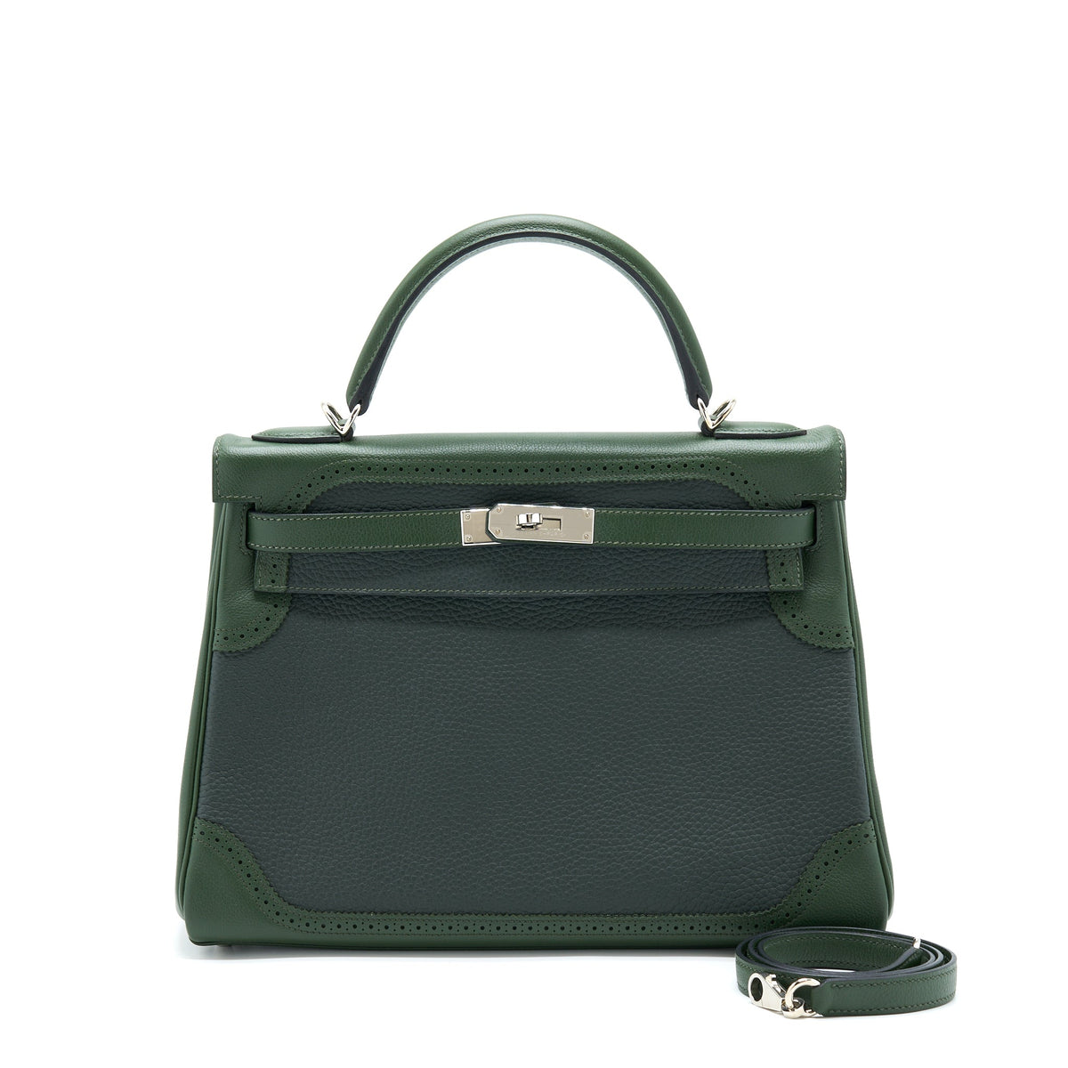 HERMES KELLY 32 GHILLIES CLEMENCE VERT FONCE/VERT ANGLAIS SHW