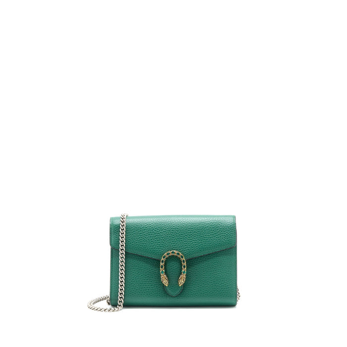 GUCCI MINI DIONYSUS WALLET ON CHAIN GREEN MULTICOLOUR HARDWARE