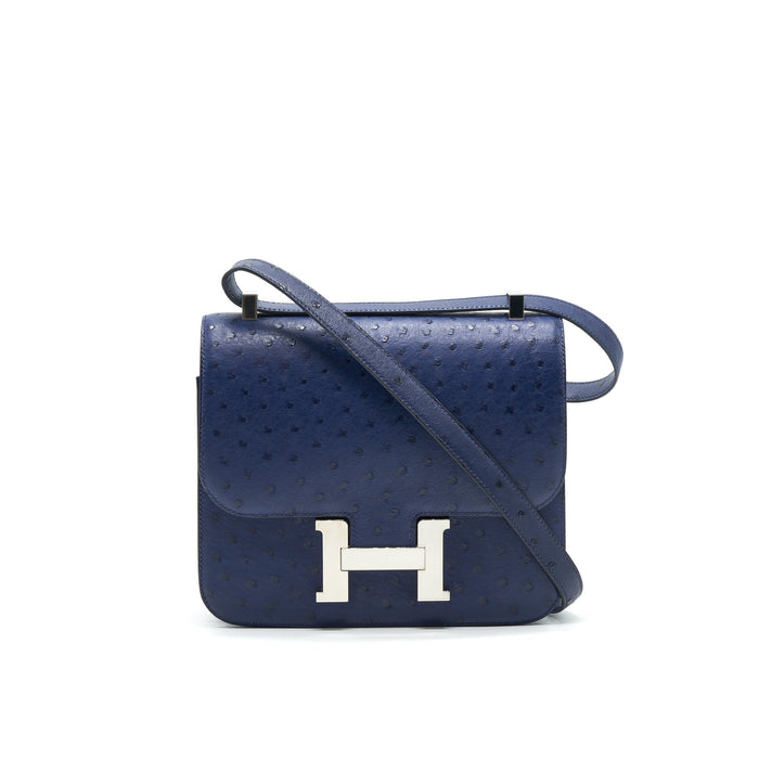 HERMES CONSTANCE 24 OSTRICH BLUE IRIS SHW