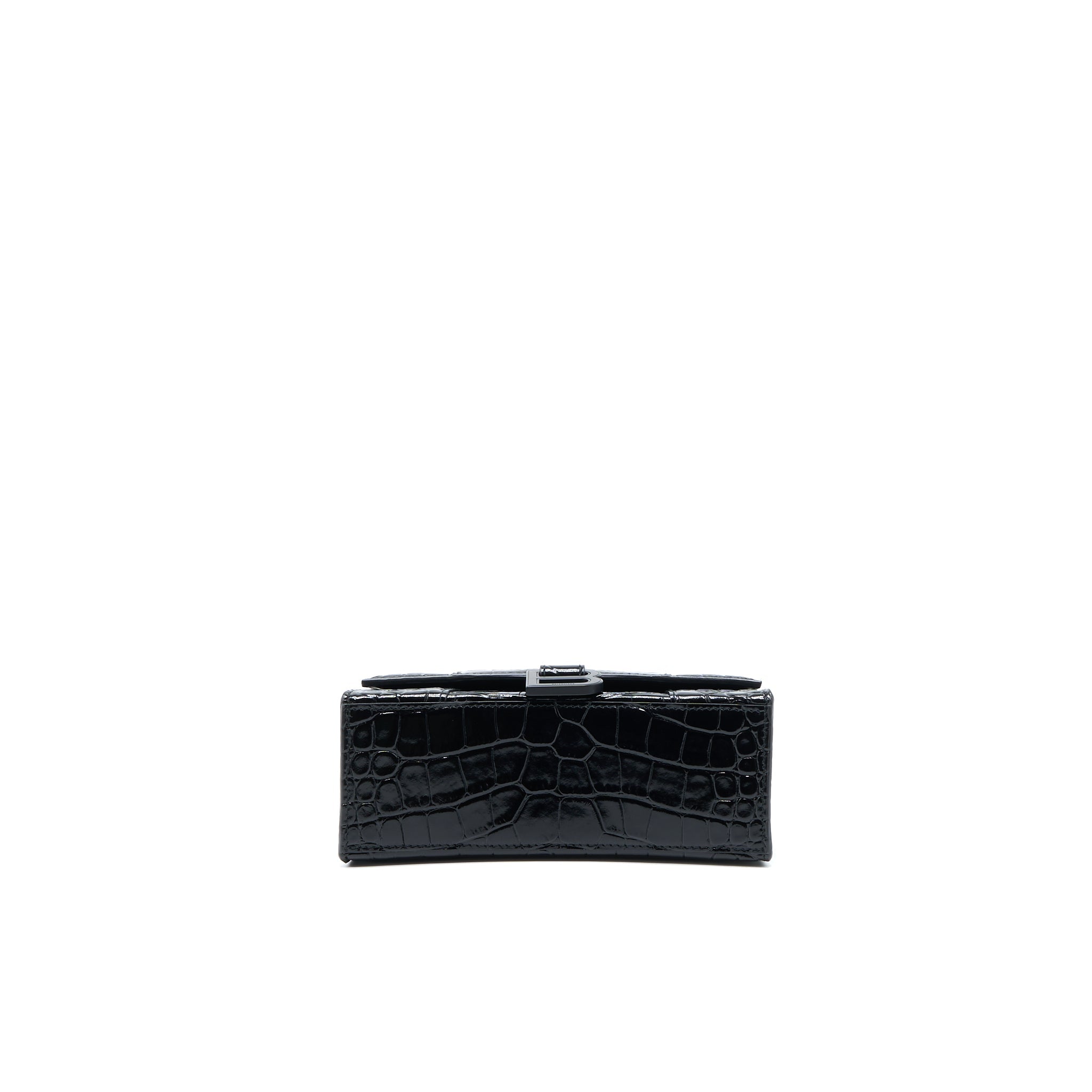 BALENCIAGA HOURGLASS XS CROC-EMBOSSED CALFSKIN SO BLACK