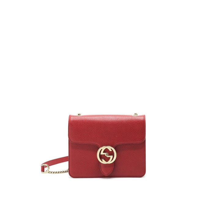 GUCCI GG INTERLOCKING SMALL CHAIN CROSSBODY BAG RED WITH LGHW