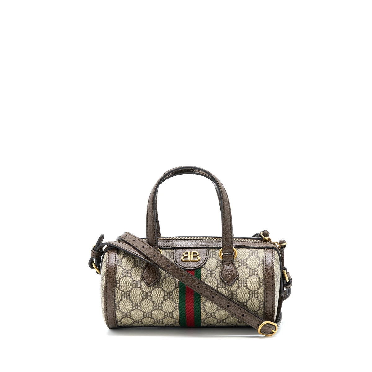 BALENCIAGA X GUCCI BOWLING BAG CANVAS/LEATHER BROWN BRUSHED GHW