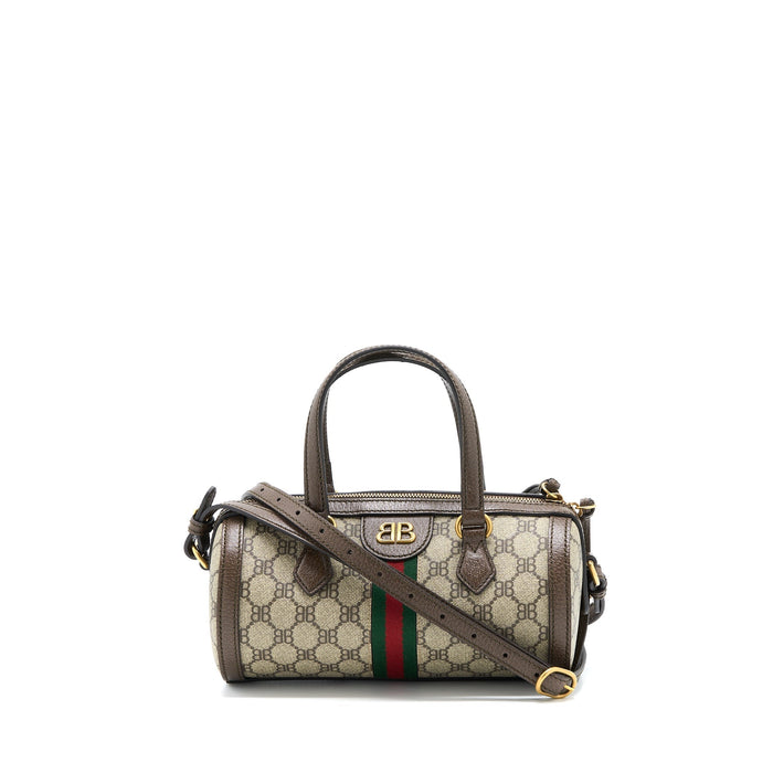 BALENCIAGA X GUCCI BOWLING BAG CANVAS/LEATHER BROWN BRUSHED GHW