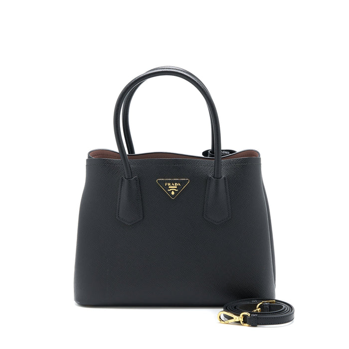 PRADA SAFFIANO DOUBLE BAG CALFSKIN BLACK GHW