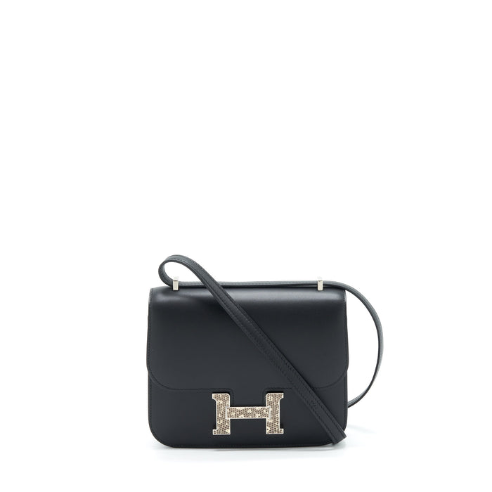 HERMES MINI CONSTANCE MONSTEUR LEATHER LIZARD BUCKLE BLACK/ OMBRE SHW