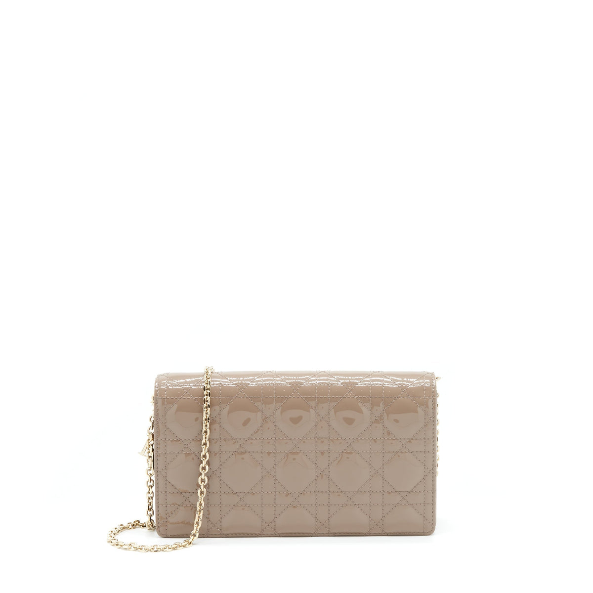 DIOR LADY DIOR POUCH PATENT CALFSKIN WARM TAUPE LGHW