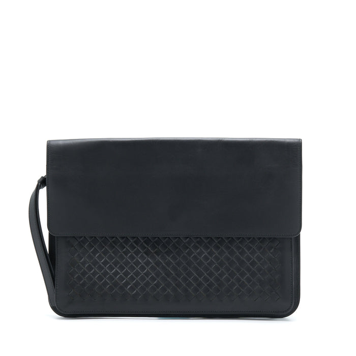 BOTTEGA VENETA MEN’S POUCH INTRECCIATE BLACK WITH BLACK HARDWARE