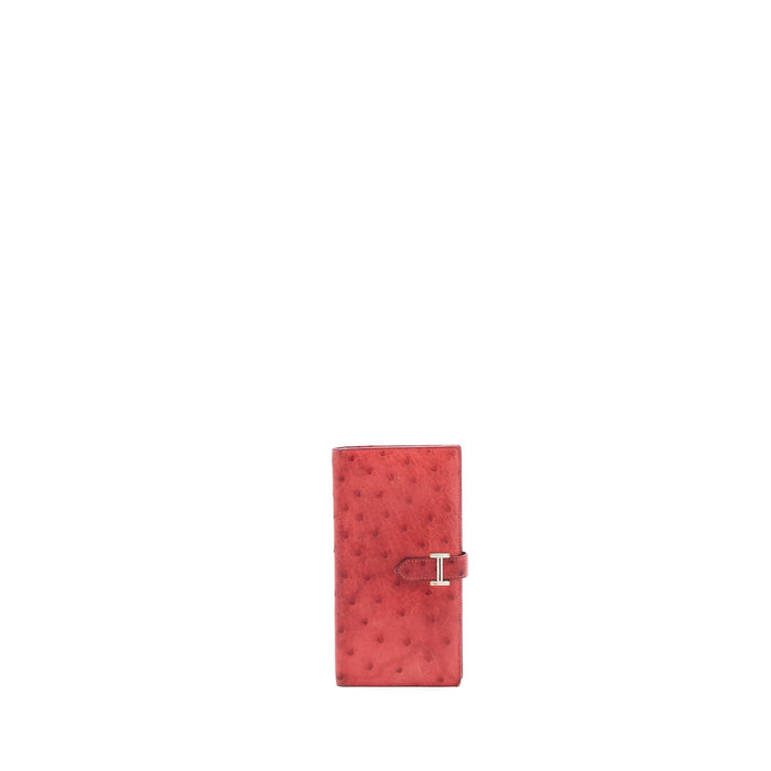HERMES BEARN LONG WALLET OSTRICH RED SHW SQUARE N