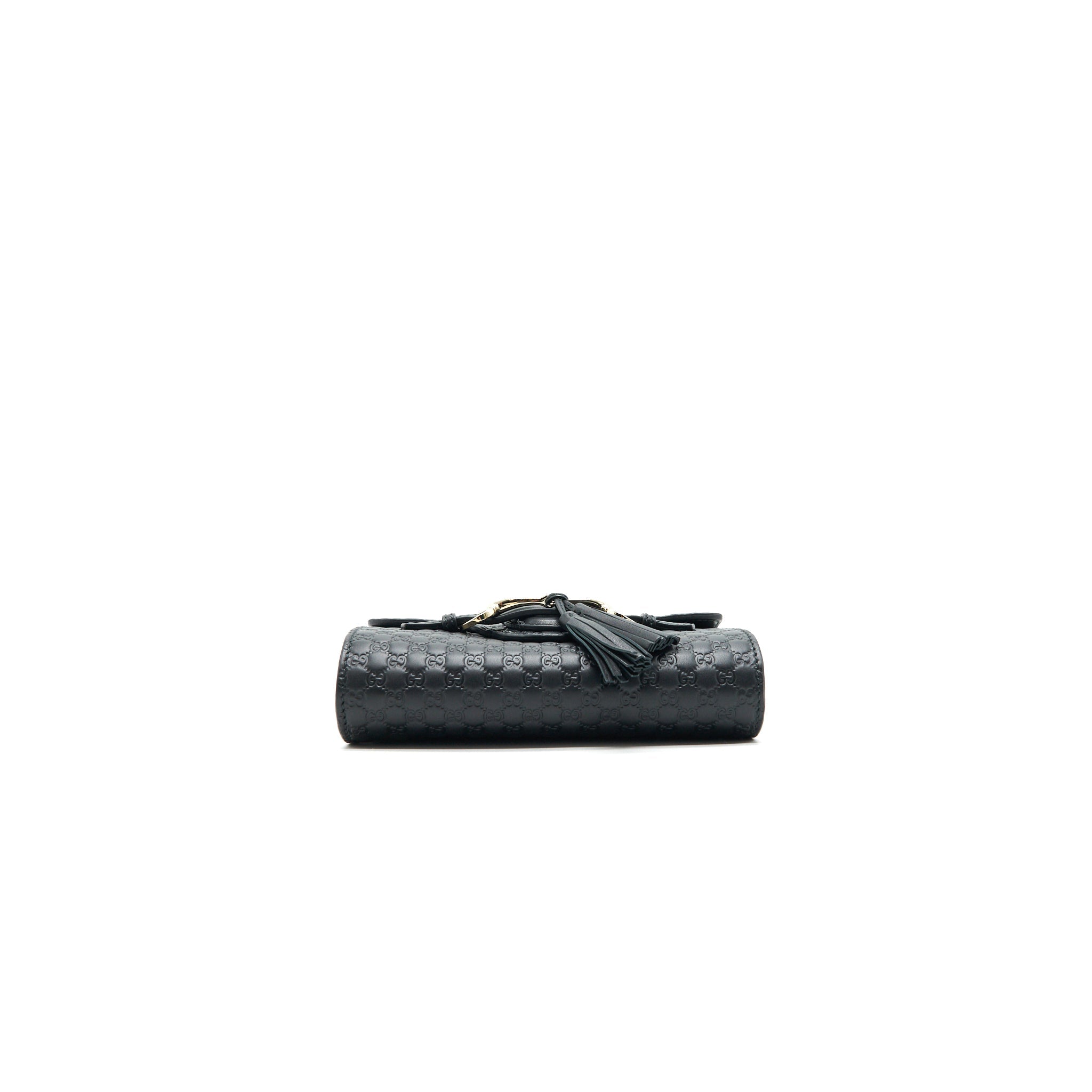 GUCCI EMILY GUCCISSIMA MINI LEATHER SHOULDER BAG BLACK