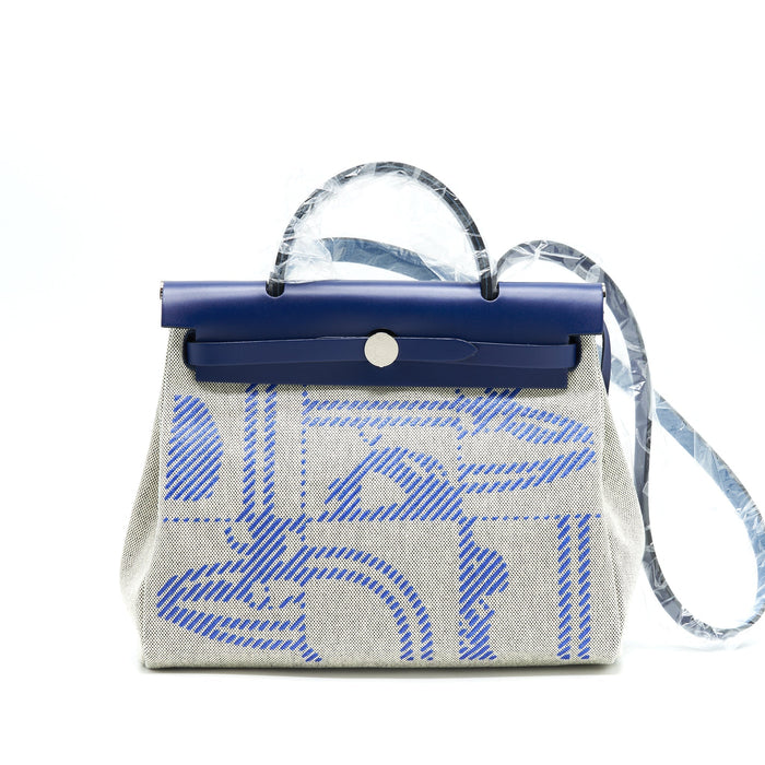 HERMES HERBAG ZIP 31 RETOURNE BAG BLUE DE FRANCE/ ECRU