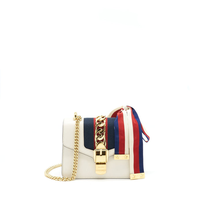 GUCCI MINI SYLVIE CROSSBODY CHAIN BAG WHITE