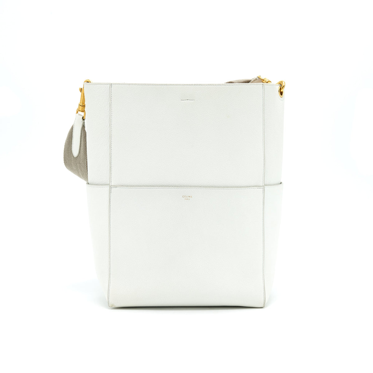 CELINE SANGLE BUCKET BAG IN WHITE
