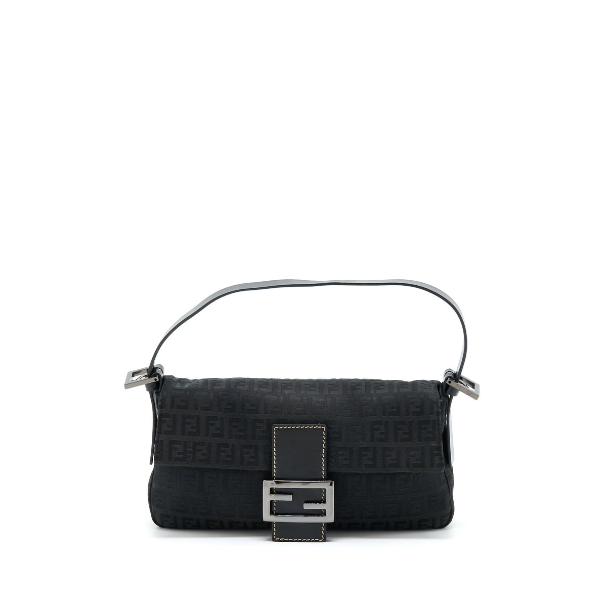 FENDI ZUCCA BAGUETTE CANVAS BLACK WITH SILVER HARDWARE