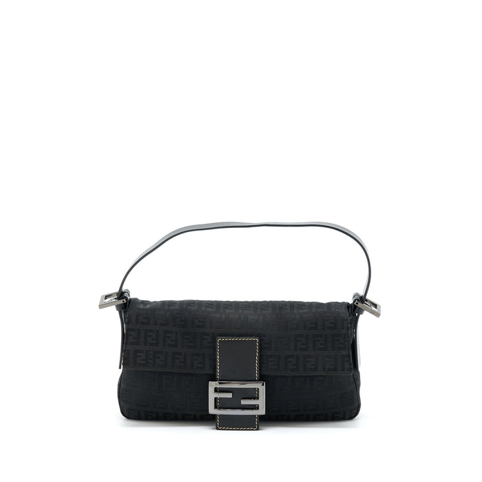 FENDI ZUCCA BAGUETTE CANVAS BLACK WITH SILVER HARDWARE