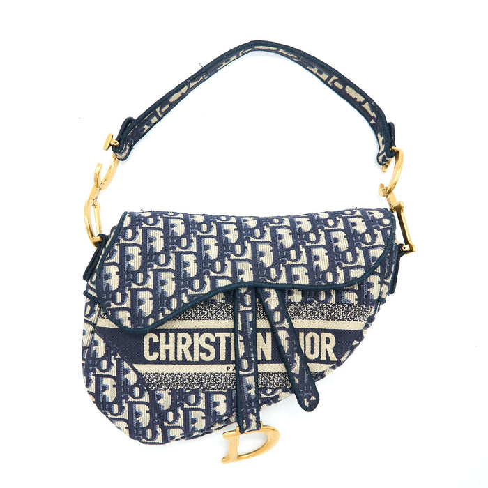 DIOR SADDLE BAG BLUE OBLIQUE EMBROIDERY GHW