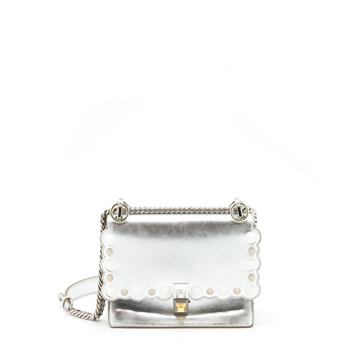 FENDI KAN I BAG METALLIC SLIVER/MULTICOLOR WITH GOLD AND SILVER HARDWARE