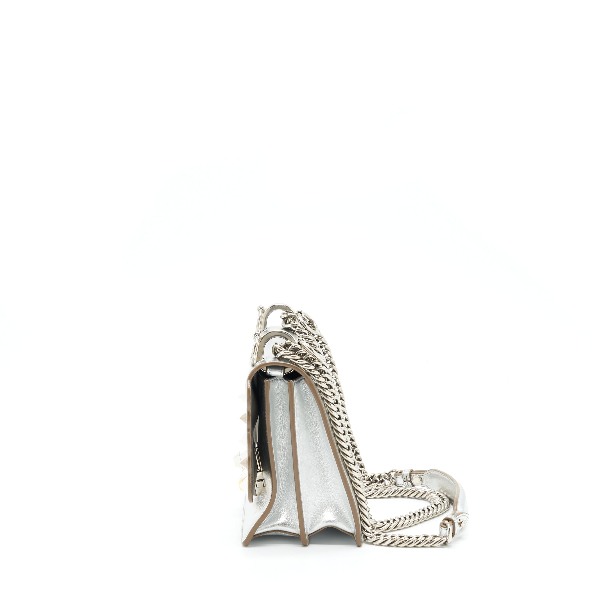 FENDI KAN I BAG METALLIC SLIVER/MULTICOLOR WITH GOLD AND SILVER HARDWARE