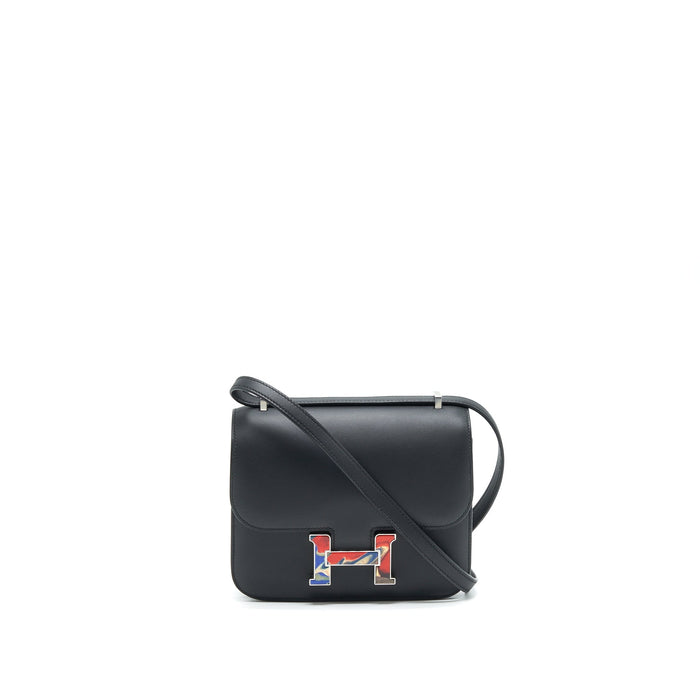 HERMES MINI CONSTANCE BLACK WITH MULTICOLOR BUCKLE SHW SWIFT LEATHER
