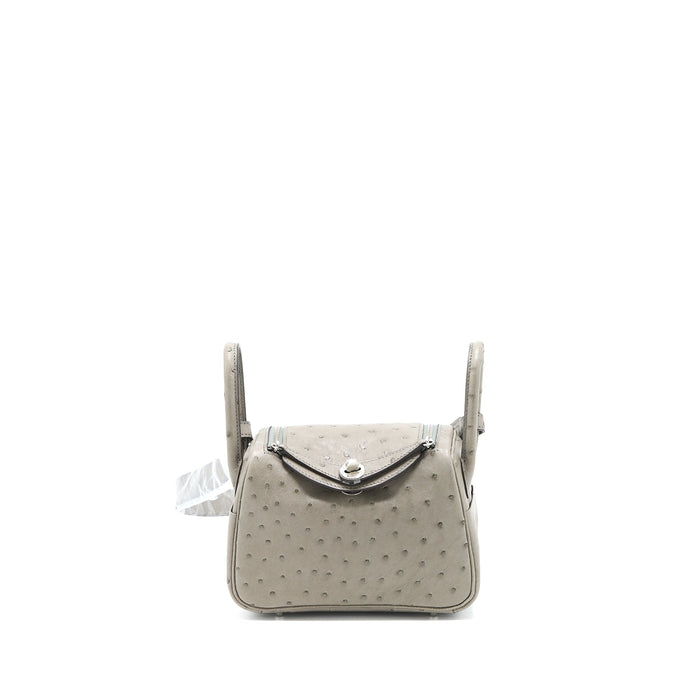 HERMES MINI LINDY OSTRICH 81 GRIS TOURTERELLE SHW
