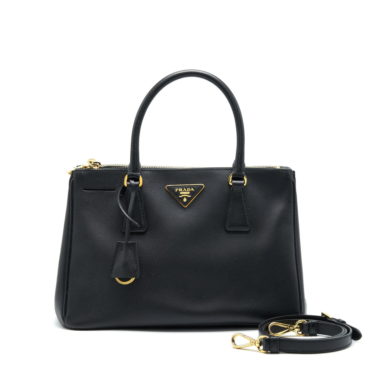 PRADA SMALL SAFFIANO LEATHER TOTE BAG BLACK GHW