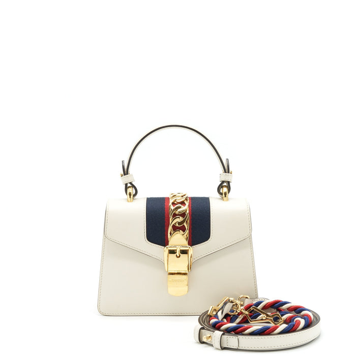 GUCCI MINI TOP HANDLE SYLVIE BAG WHITE GHW