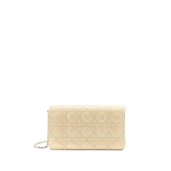 DIOR LADY DIOR POUCH WITH CHAIN PATENT BEIGE LGHW