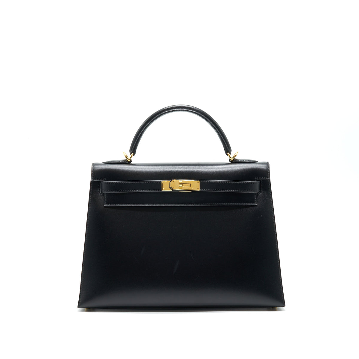 HERMES KELLY32 BOX LEATHER BLACK GHW (SHOULDER STAP MISSING)