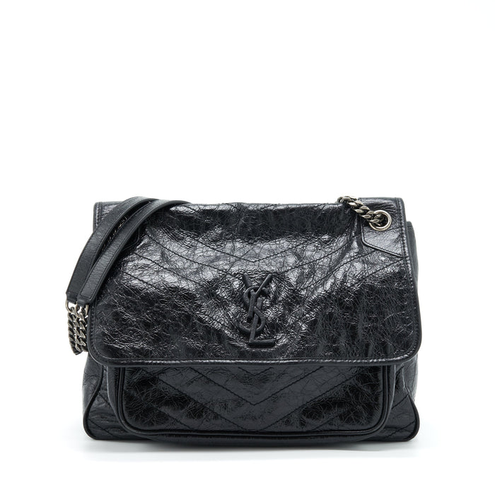 SAINT LAURENT LARGE NIKI SHOULDER BAG CALFSKIN BLACK SHW