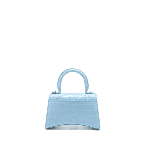 BALENCIAGA HOURGLASS XS CRO-EMBOSSED CALFSKIN LIGHT BLUE SHW