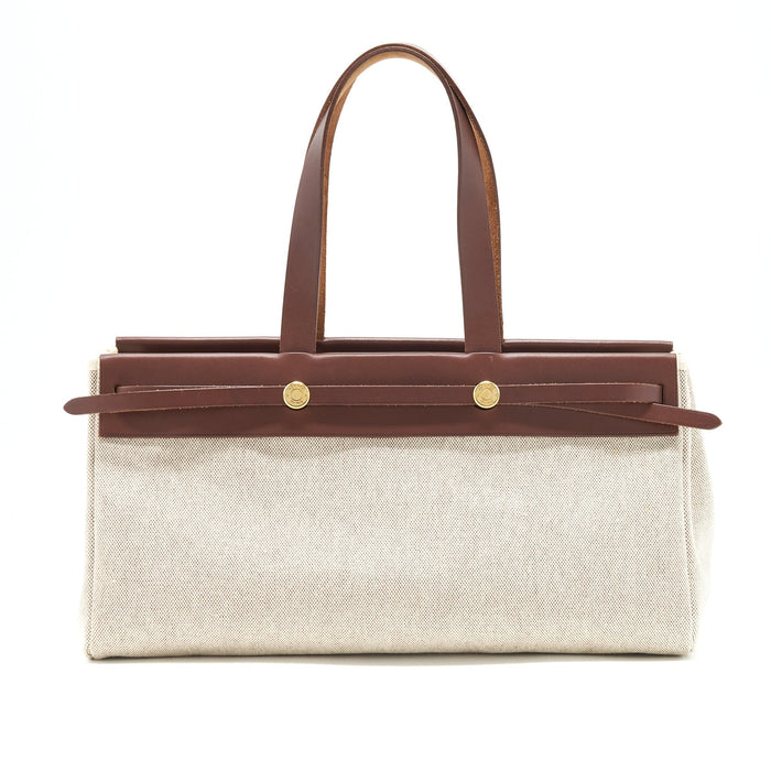 HERMES VINTAGE CANVAS SHOULDER BAG GHW WITH EXCHANGE POCKET