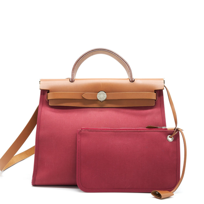 HERMES HERBAG ZIP 31 TOILE RUBIS/FAUVE SHW