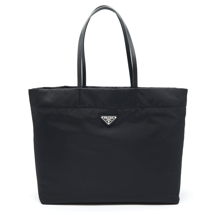 PRADA NYLON TOTE WITH LEATHER HANDLE BLACK SHW