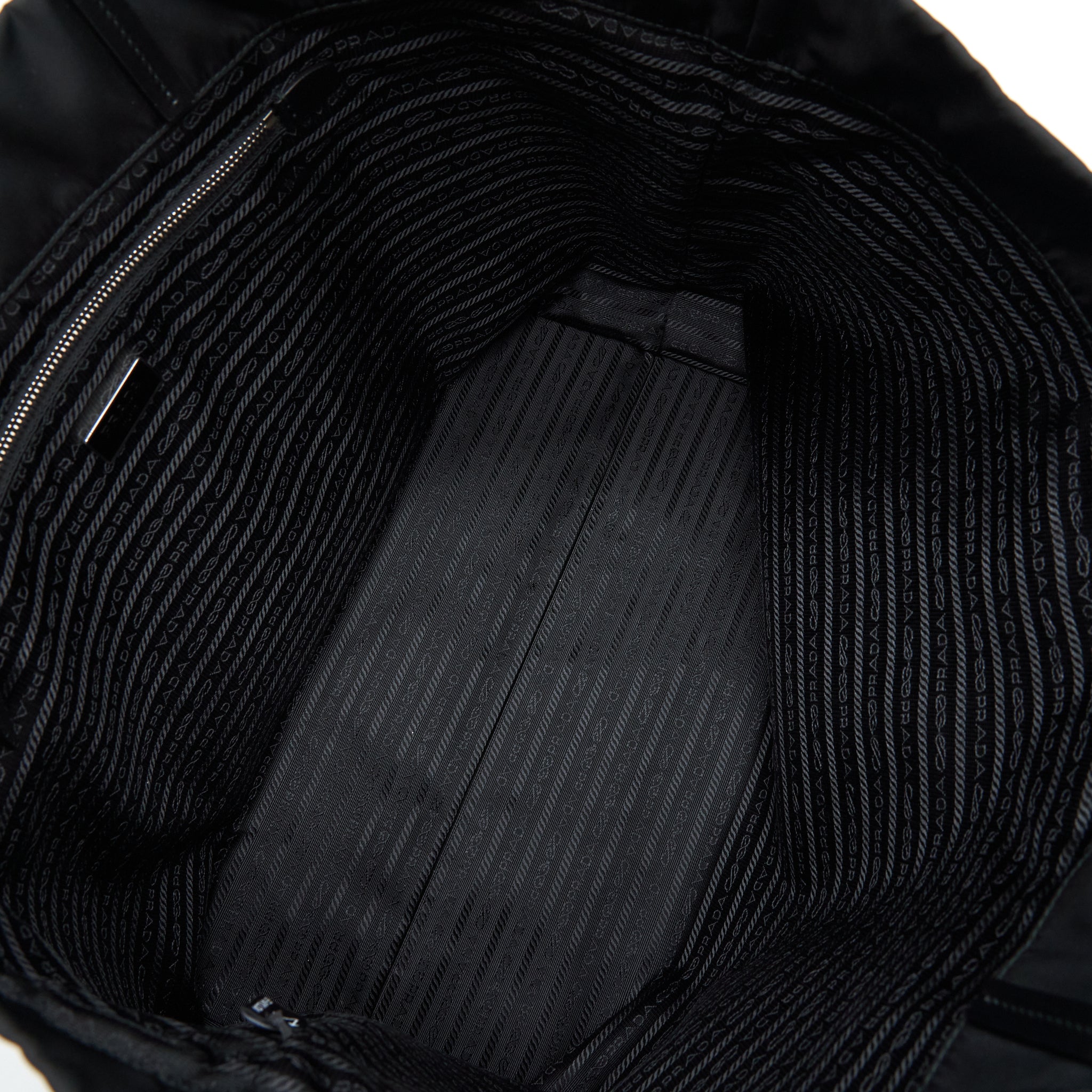 PRADA NYLON TOTE WITH LEATHER HANDLE BLACK SHW