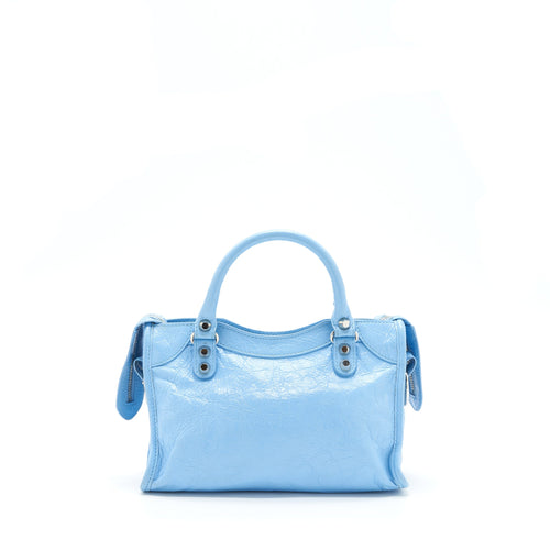 BALENCIAGA MINI CITY BAG LIGHT BLUE SHW