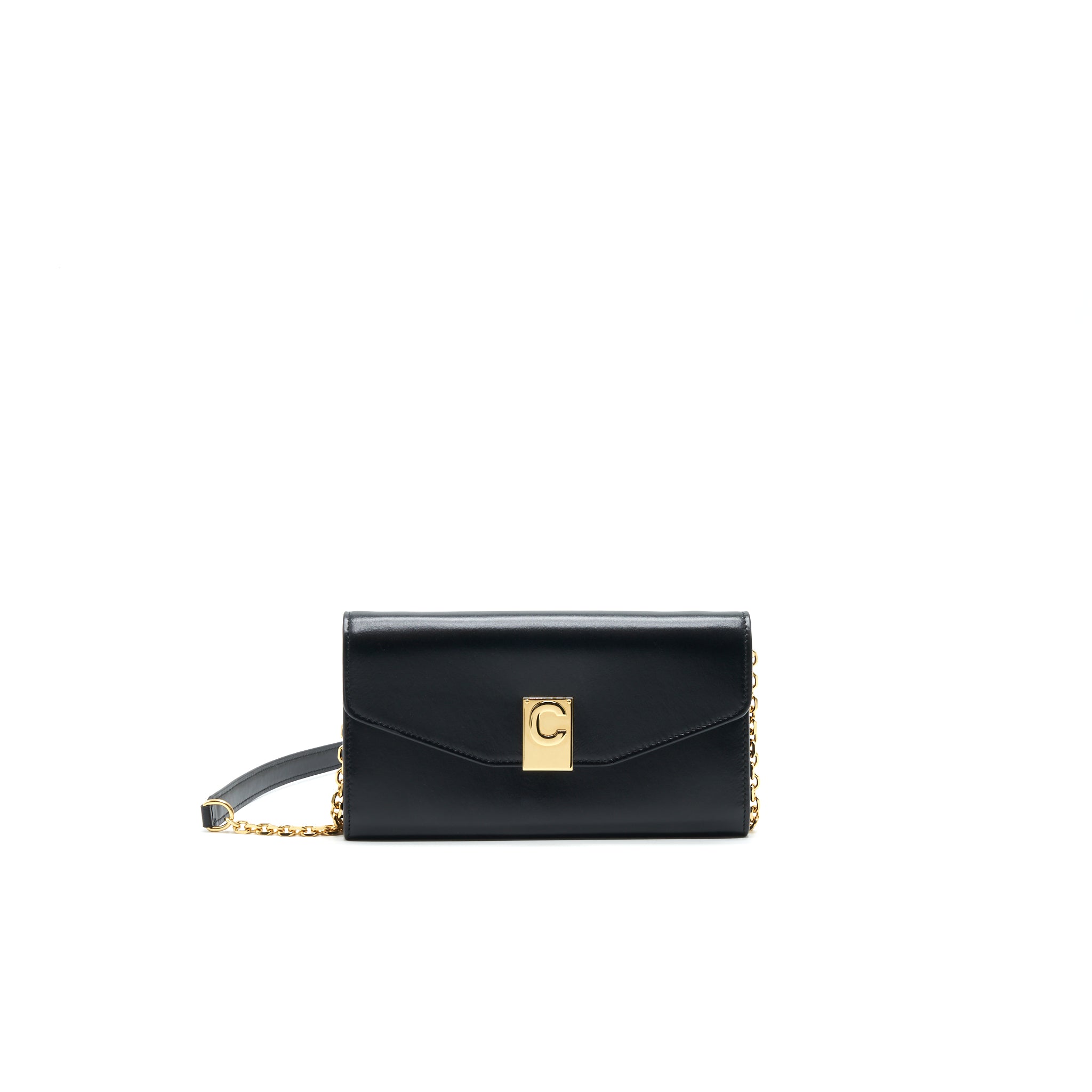 CELINE CALFSKIN C WALLET ON CHAIN BAG BLACK GHW