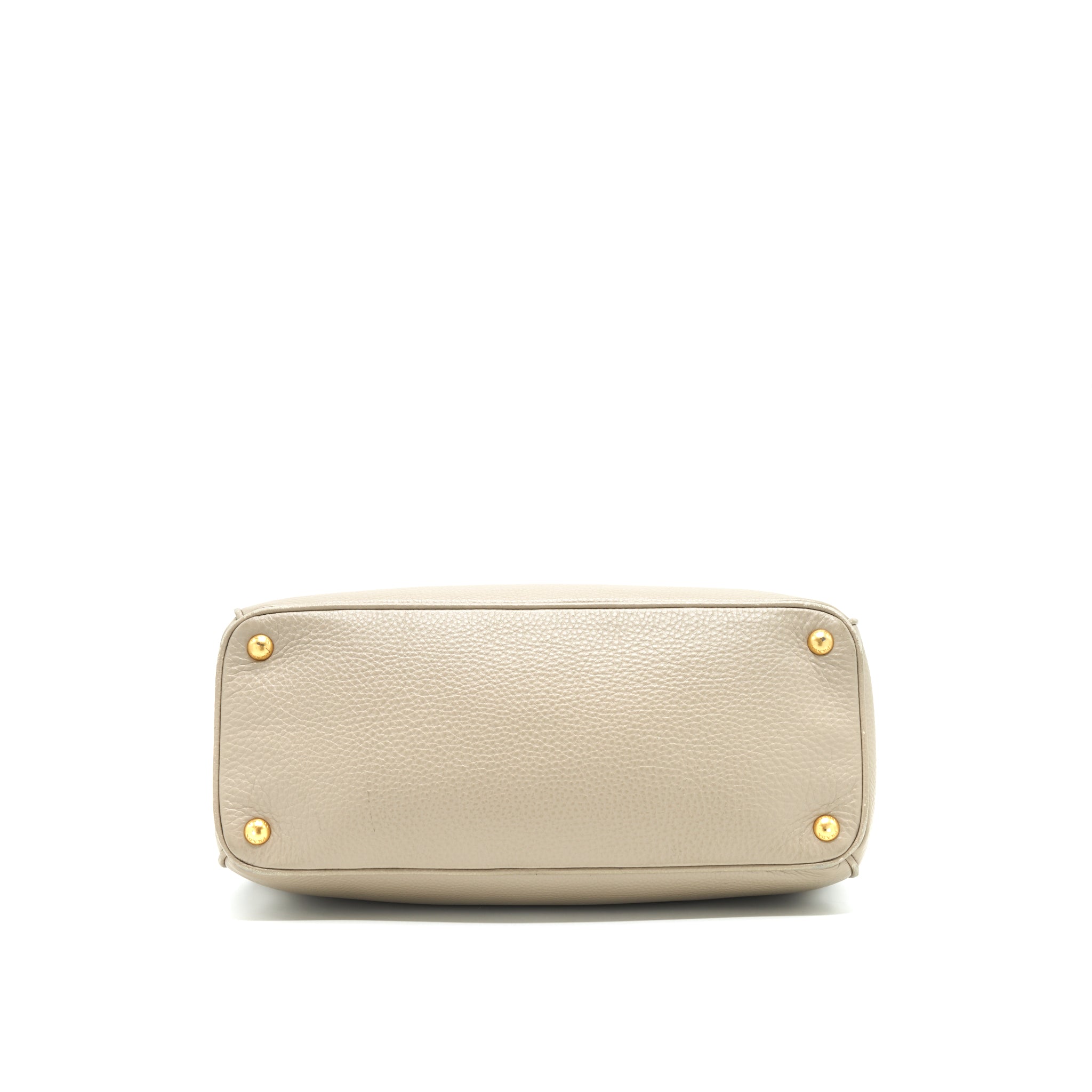 PRADA GRAINED CALFSKIN DOUBLE ZIP TOTE BAG LIGHT GREY GHW