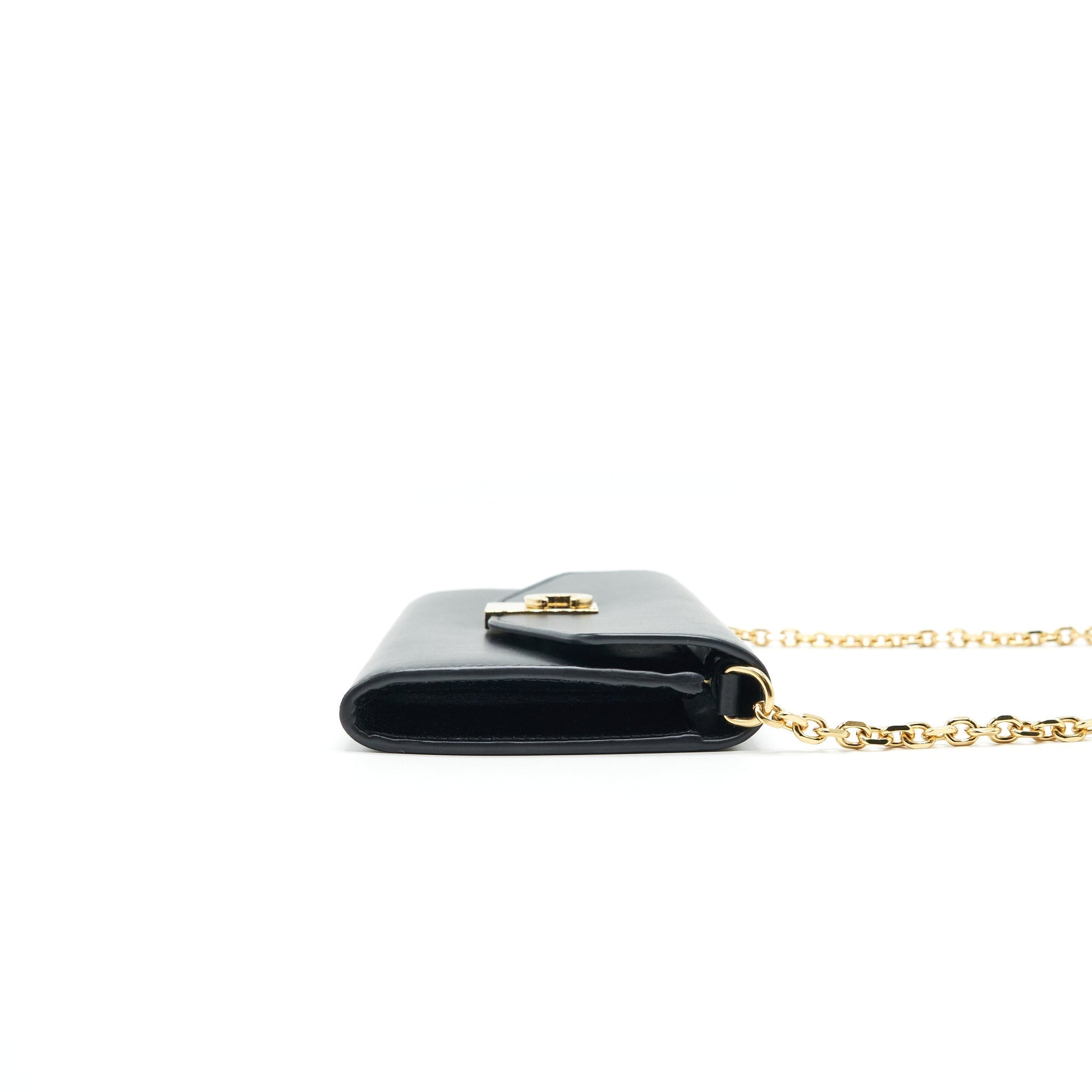 CELINE CALFSKIN C WALLET ON CHAIN BAG BLACK GHW