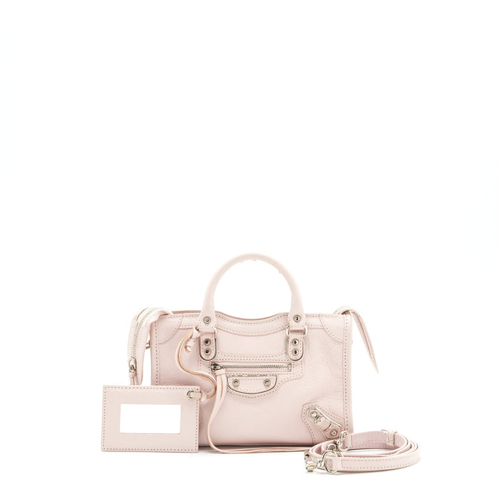 BALENCIAGA NANO CLASSIC METALLIC EDGE CITY BAG LIGHT PINK SHW