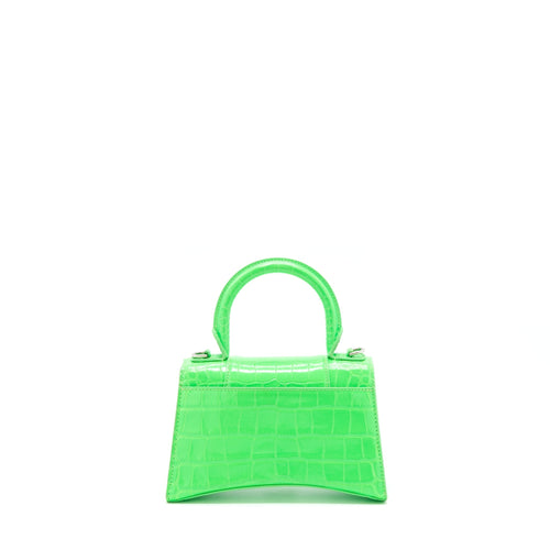 BALENCIAGA HOURGLASS XS CROC EMBOSSED CALFSKIN GREEN SHW
