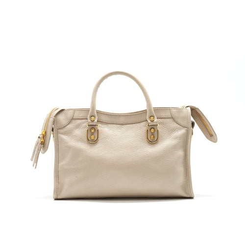 BALENCIAGA SMALL METALLIC EDGE CITY BEIGE GHW