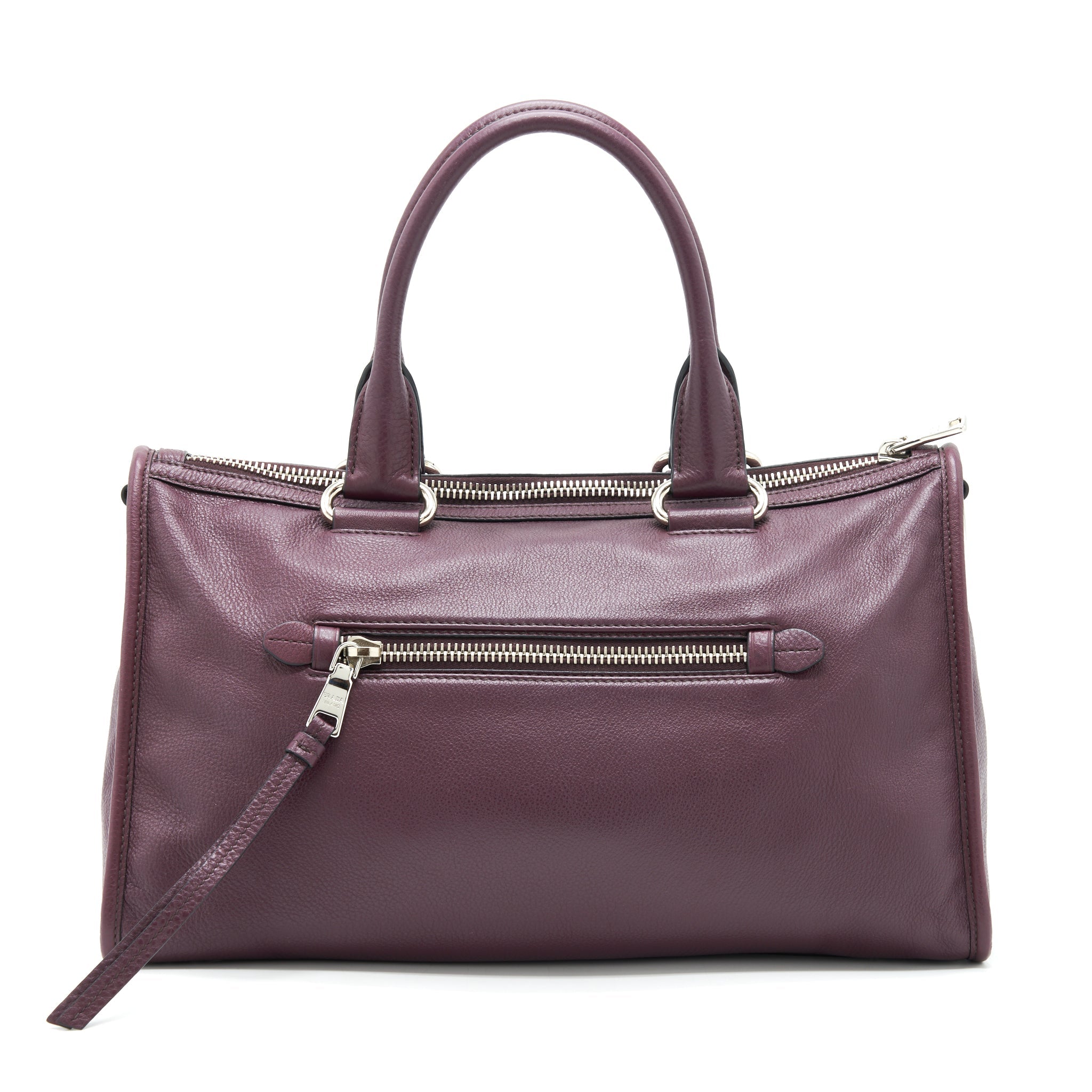 PRADA VITELLO PHENIX BAULETTO TOTE BAG GRAINED CALFSKIN BURGUNDY SHW