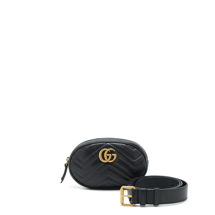 GUCCI GG MARMONT MATELASSE BELT BAG BLACK GHW
