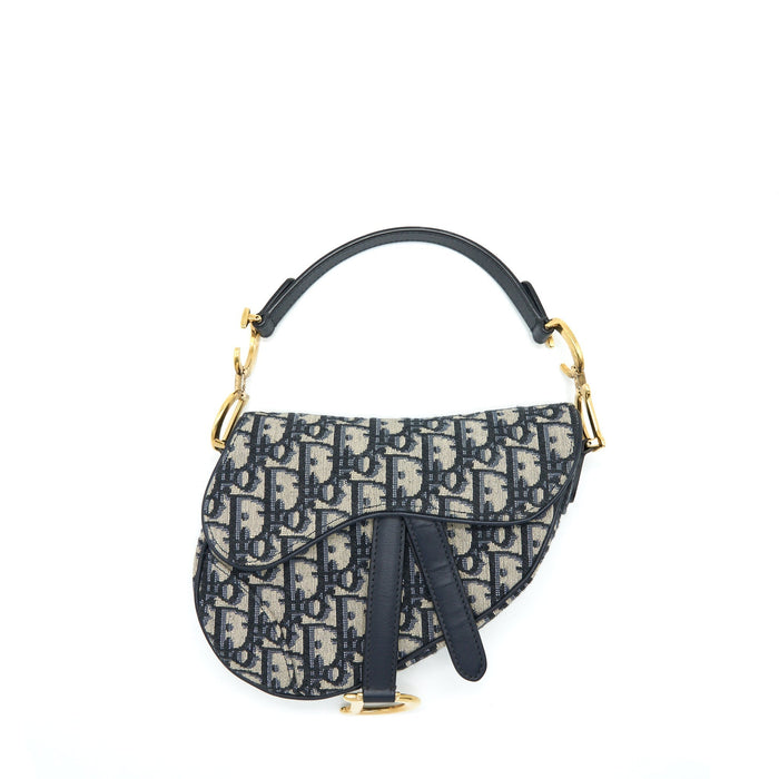 DIOR MINI SADDLE BLUE OBLIQUE GHW