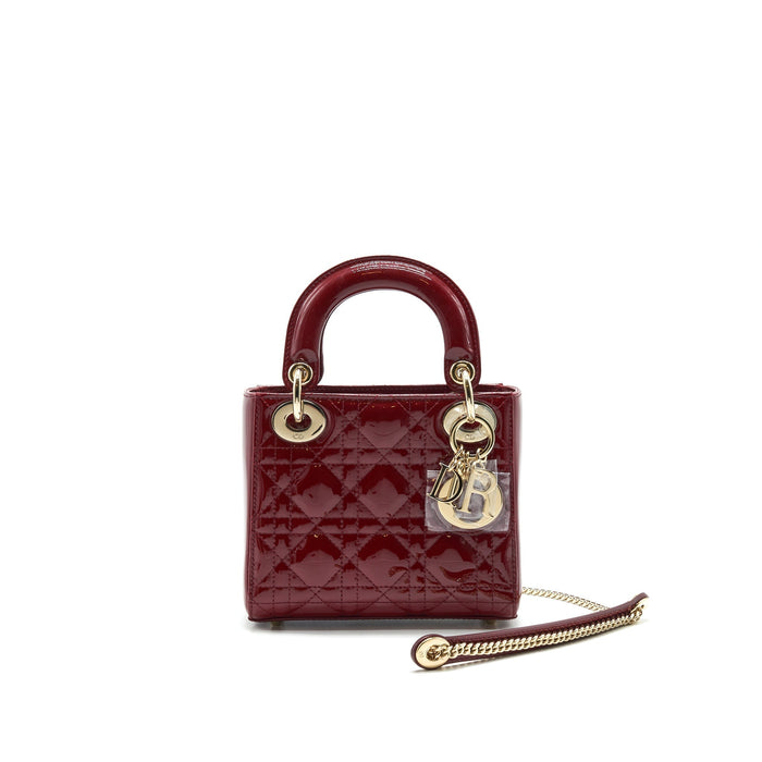 DIOR MINI LADY DIOR PATENT LEATHER RED WITH LGHW