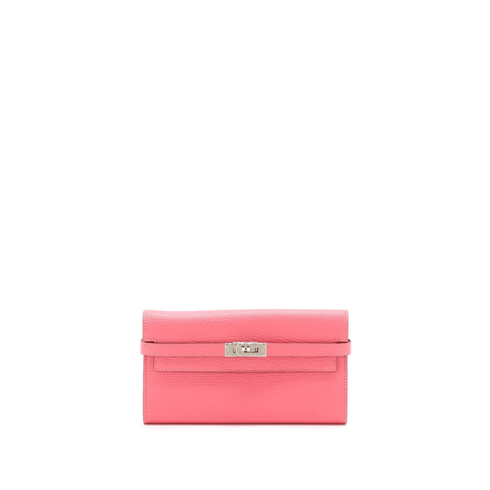 HERMES KELLY LONG WALLET CHEVRE MYSORE PINK SHW