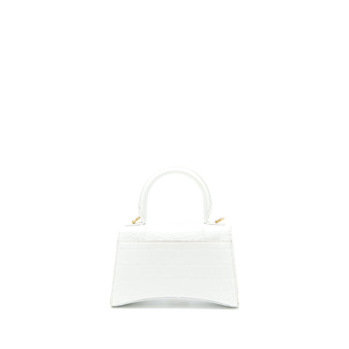 BALENCIAGA HOURGLASS XS CROC EMBOSSED CALFSKIN WHITE GHW