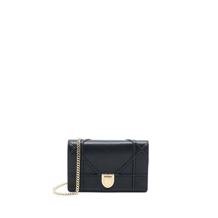 DIOR DIORAMA WALLET ON CHAIN GRAINED CALFSKIN BLACK LGHW