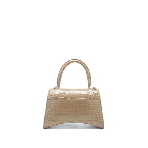 BALENCIAGA SMALL HOURGLASS BAG CRO EMBOSSED CALFSKIN DARK BEIGE SHW